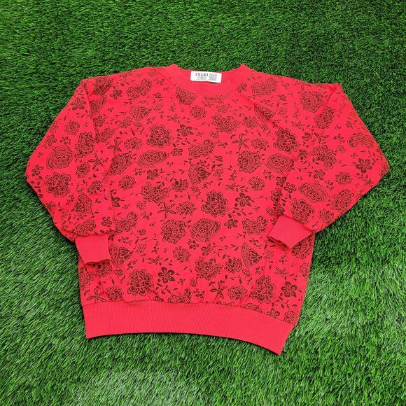 Vintage 80s Flower Roses Sweatshirt Womens Large 20x23 AOP - Picture 1 of 9
